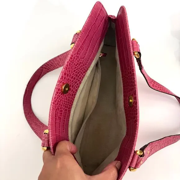 Kate Spade Pink & Gold Hardware Leather Croc Embossed Satchel Shoulder Hand Bag - Picture 8 of 12